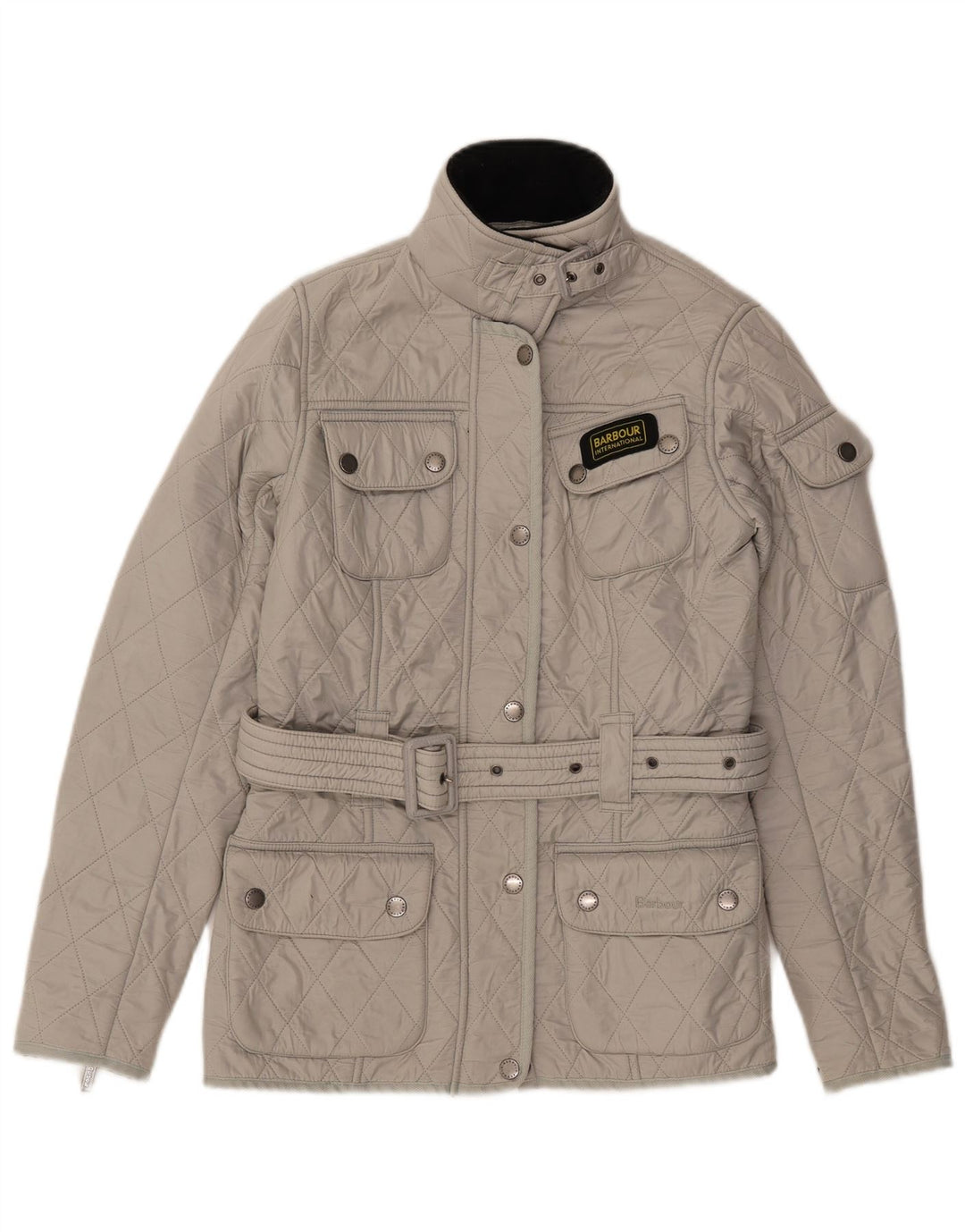 Jaqueta acolchoada feminina BARBOUR UK 8 pequena poliamida cinza