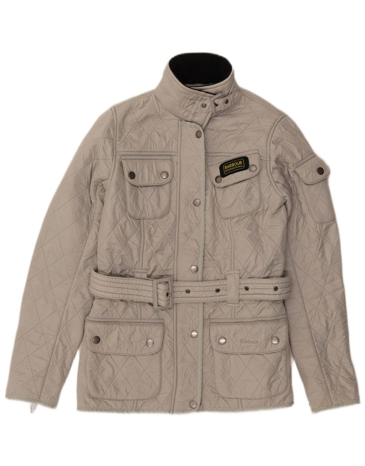 Jaqueta acolchoada feminina BARBOUR UK 8 pequena poliamida cinza