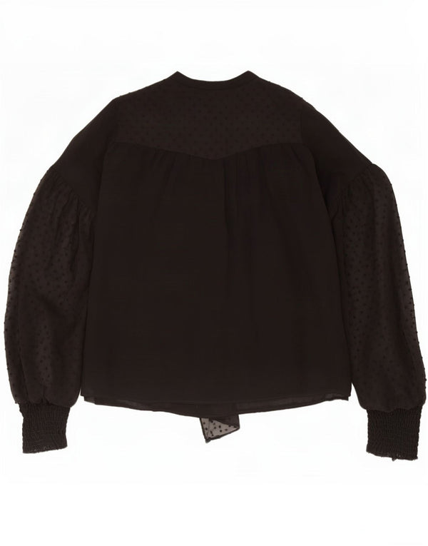 Blusa feminina Zara com gravata frontal e camisa grande tamanho Reino Unido 14 médio preto manchado