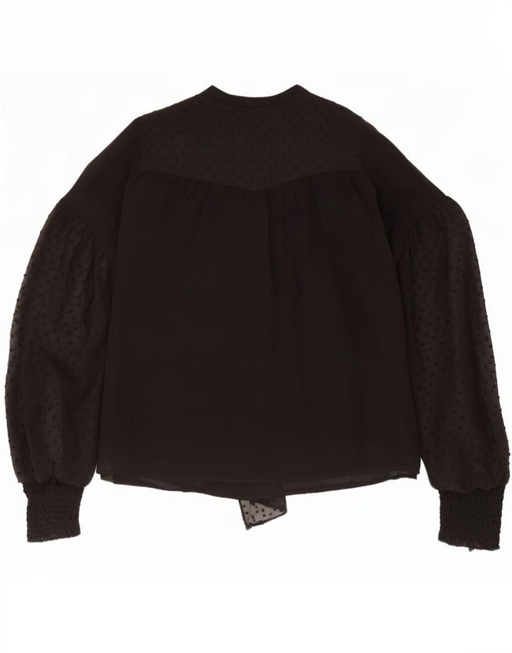 Blusa feminina Zara com gravata frontal e camisa grande tamanho Reino Unido 14 médio preto manchado