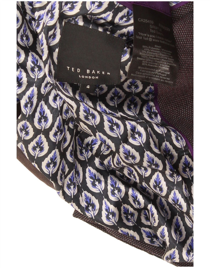 Jaqueta blazer masculina de 2 botões Ted Baker tamanho 4 grande poliéster roxo moderno