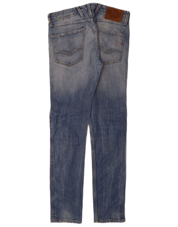 Replay Mens Anbass Distressed Slim Jeans W31 L34 Azul Algodão