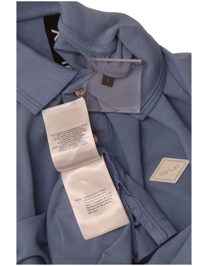 Camisa polo masculina REPLAY pequena azul algodão