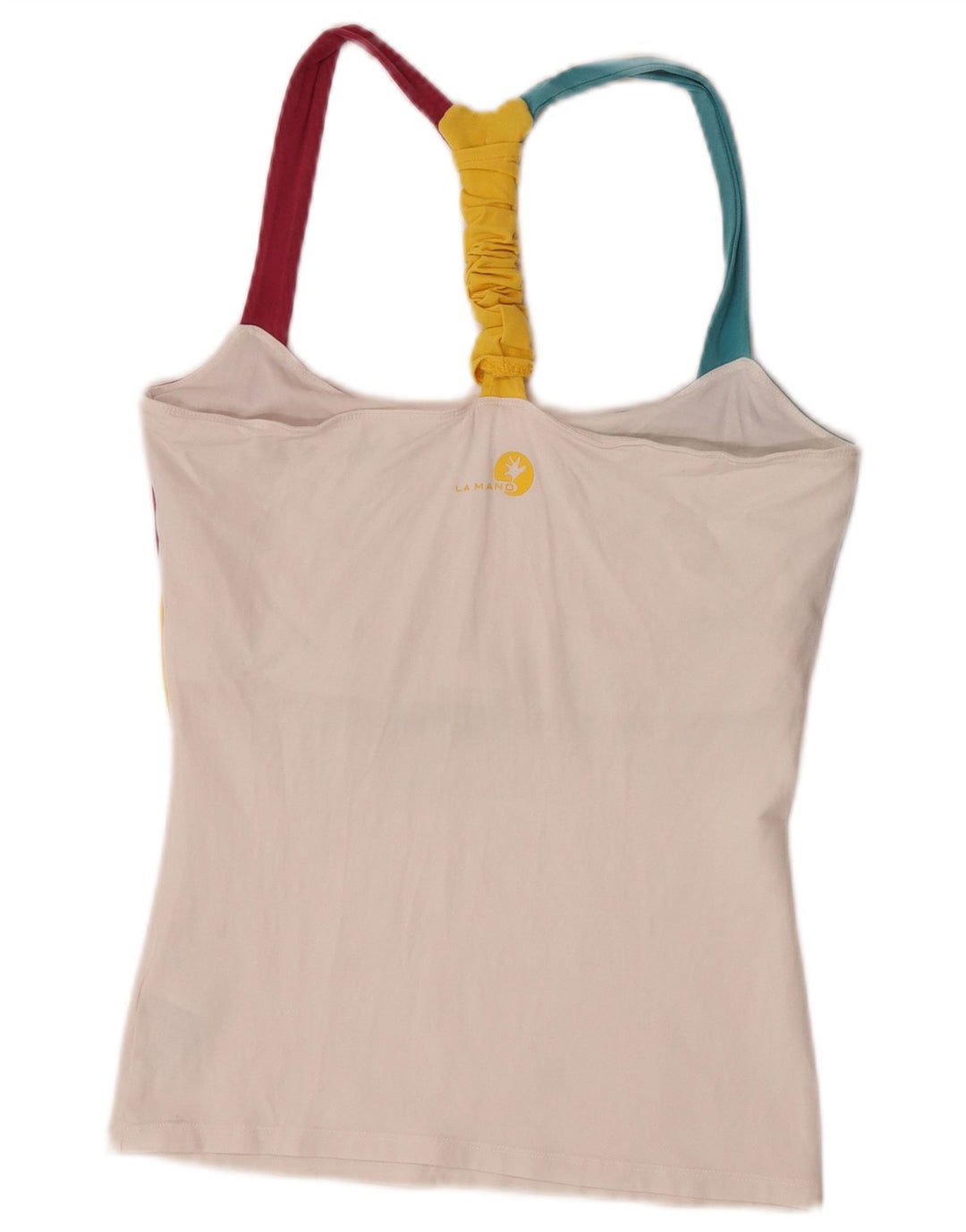 SALEWA Top feminino frente única UK 10 pequeno algodão colorido branco