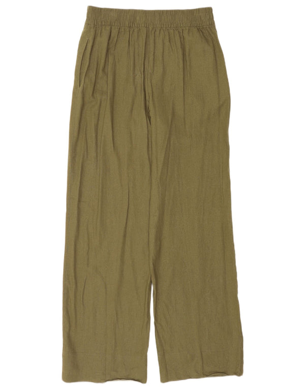 Zara Calça feminina casual de perna larga pequena W26 L31 verde