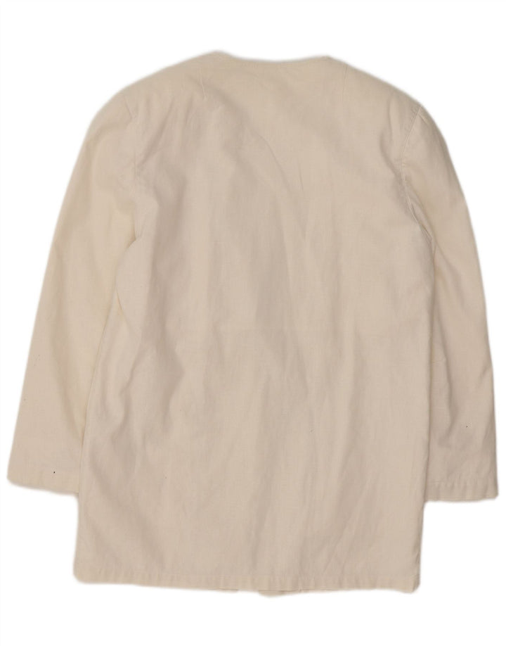 Jaqueta Blazer Longline Feminina VINTAGE Reino Unido 14 Médio Branco