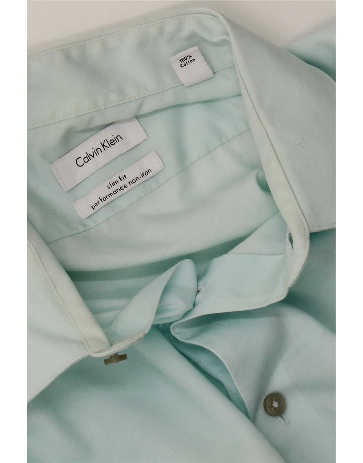 Camisa masculina Calvin Klein Slim Fit tamanho 16 grande algodão azul