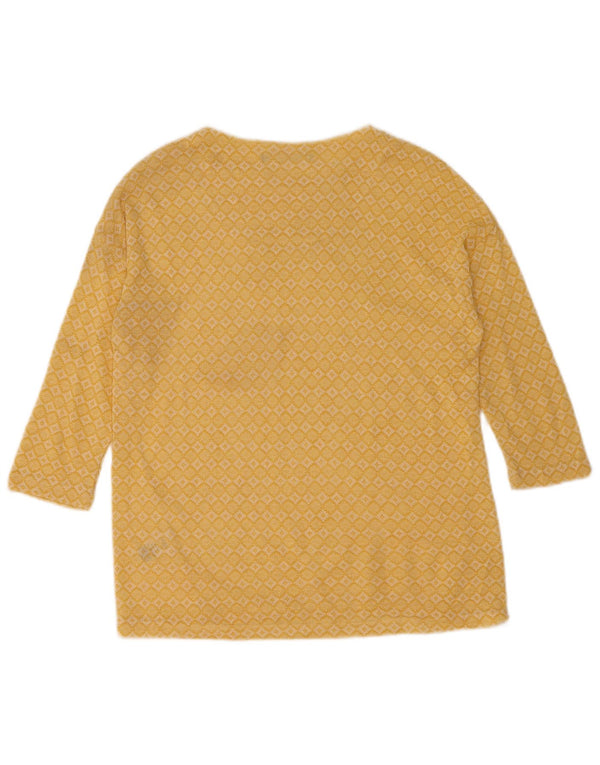 Top feminino Marks & Spencer manga 3/4 UK 12 médio amarelo geométrico