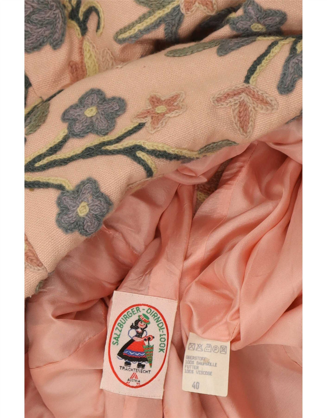 Jaqueta blazer feminina vintage de 6 botões UE 40 algodão floral rosa médio