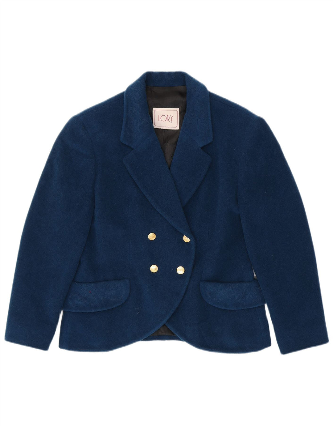 Jaqueta blazer feminina vintage com peito duplo IT 46 grande azul marinho