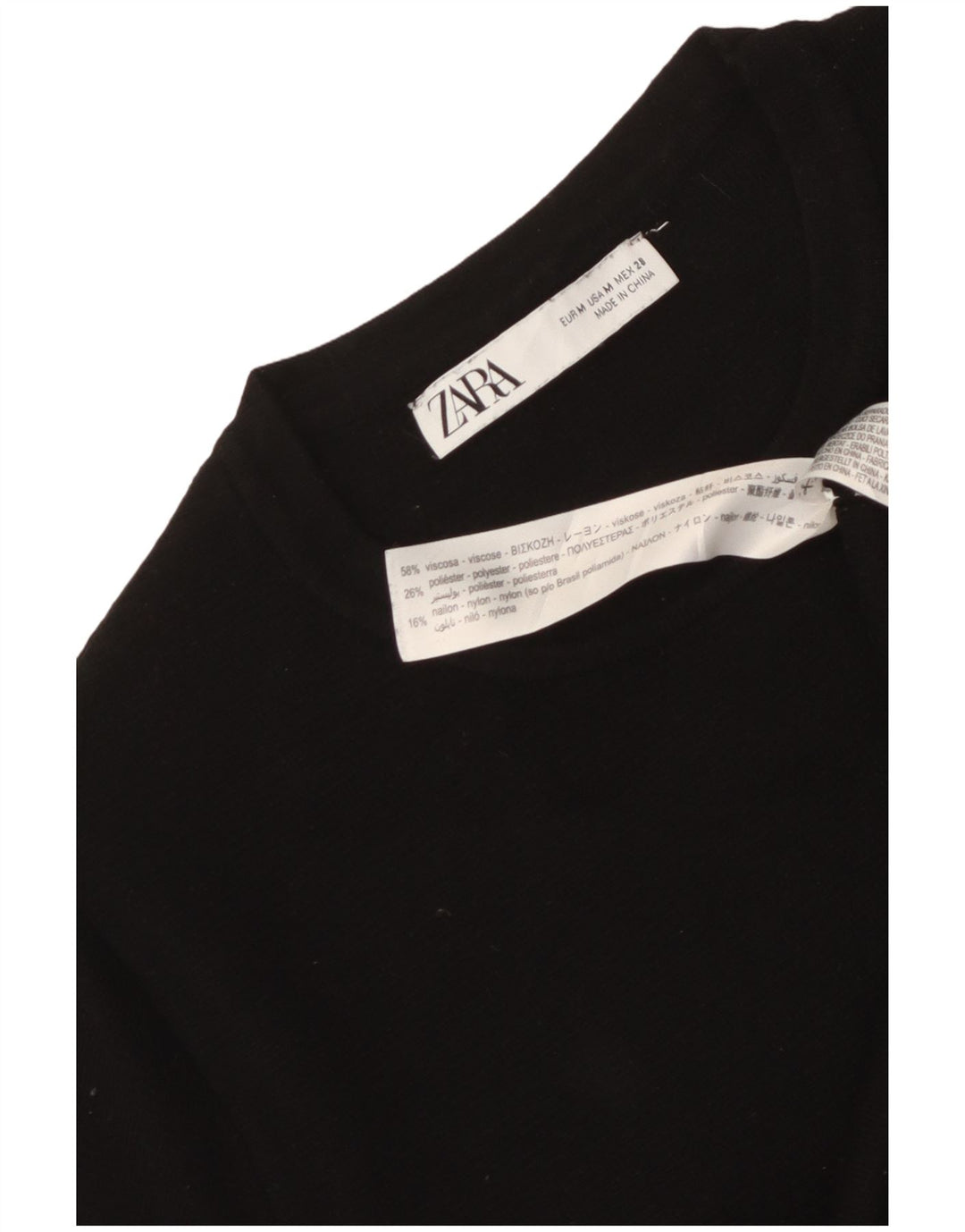 Suéter feminino ZARA de manga curta com gola redonda Reino Unido 12 médio preto