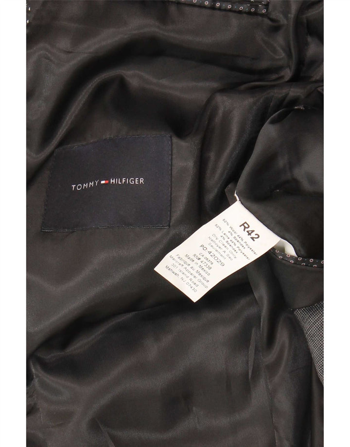 Tommy Hilfiger Jaqueta blazer masculina de 2 botões UK 42 XL cinza xadrez lã