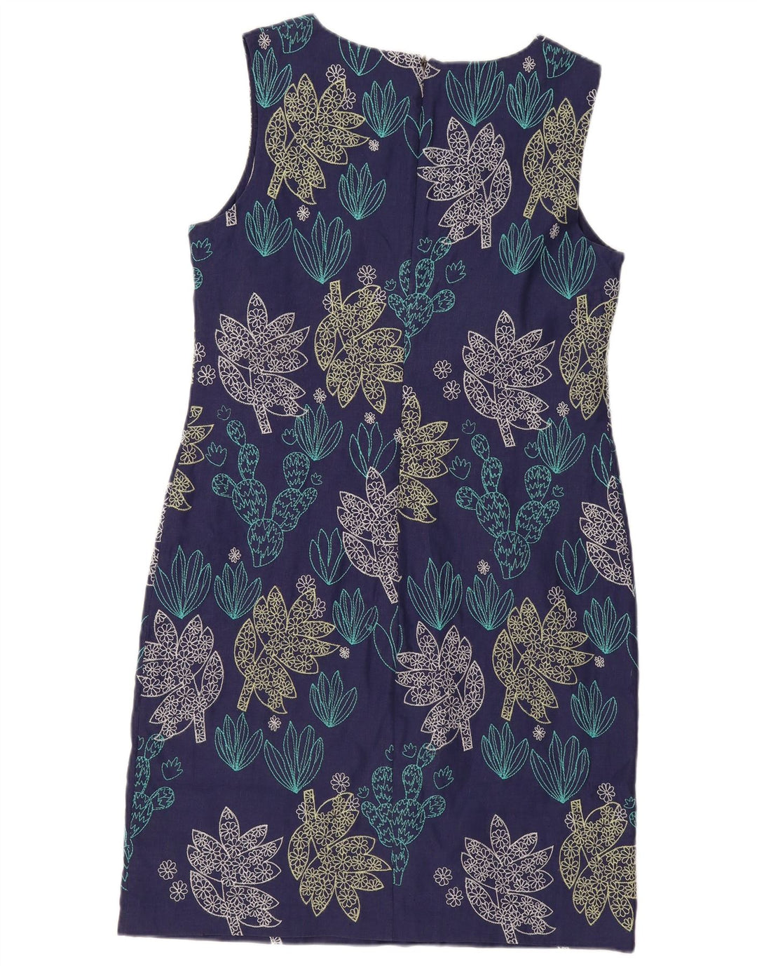 Vestido feminino branco sem mangas com bainha UK 12 médio azul marinho floral