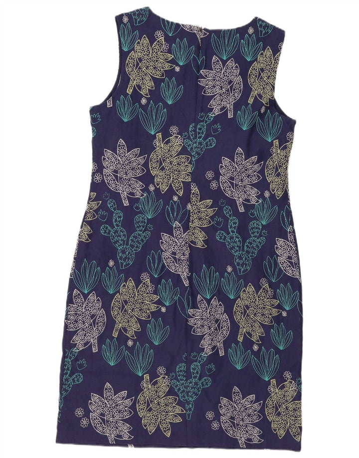 Vestido feminino branco sem mangas com bainha UK 12 médio azul marinho floral