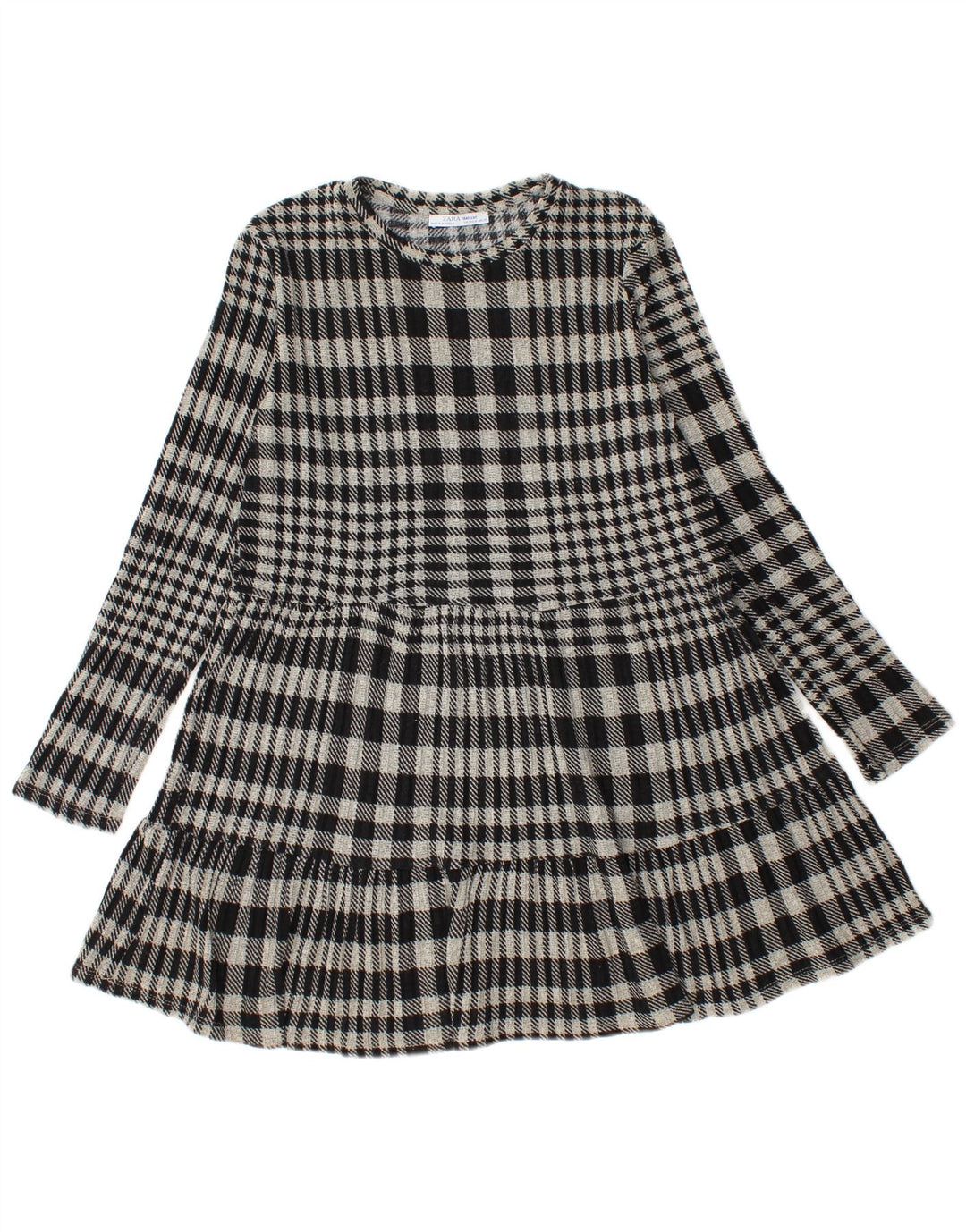 Vestido feminino Zara em camadas de malha UK 12 xadrez cinza médio