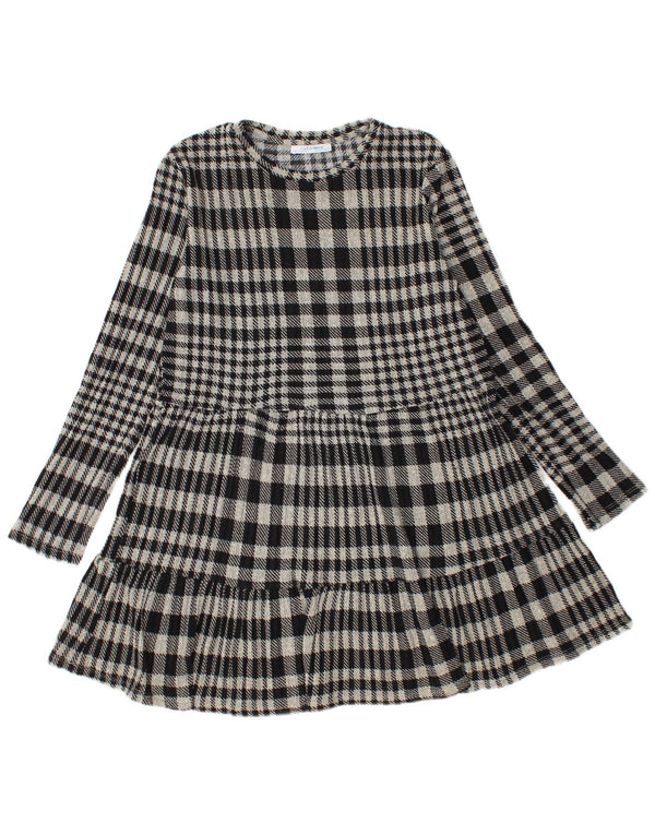 Vestido feminino Zara em camadas de malha UK 12 xadrez cinza médio