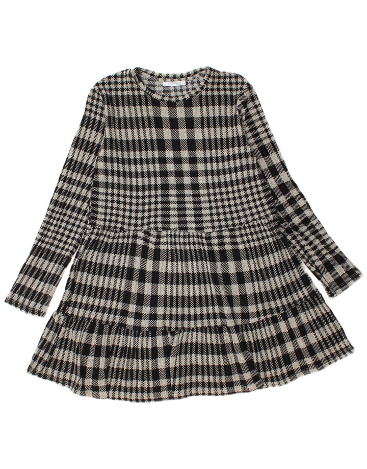 Vestido feminino Zara em camadas de malha UK 12 xadrez cinza médio