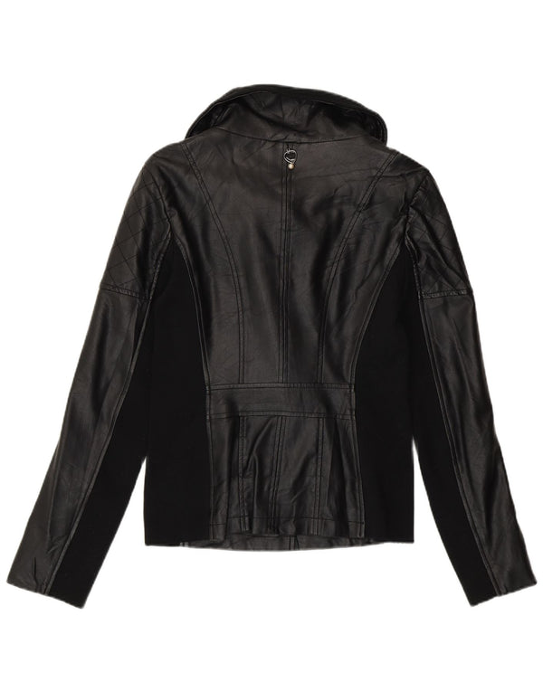 Jaqueta feminina de couro para motociclista Twin-Set UK 12 médio preto