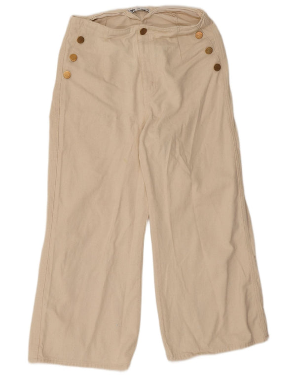 Calça feminina Zara com pernas largas EU 40 Médio W30 L25 Bege