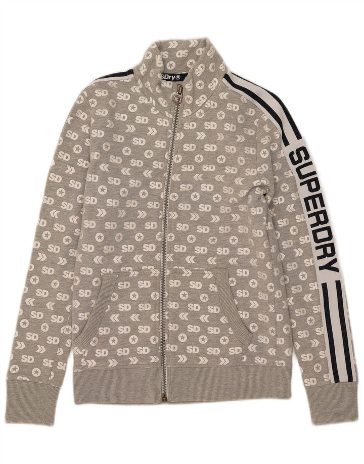 Superdry Womens Graphic Tracksuit Top Jacket UK 10 Pequeno Algodão Cinza