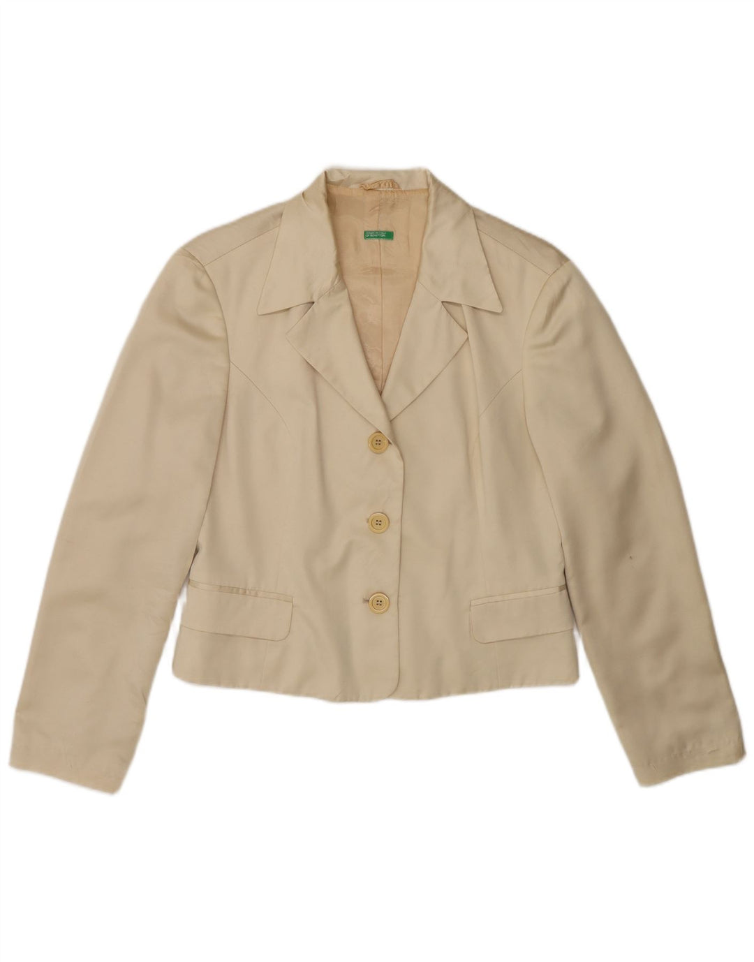 Jaqueta Blazer Feminina Benetton Crop 3 Botões IT 44 Poliéster Bege Médio