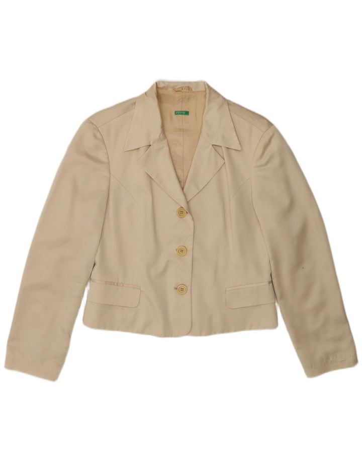 Jaqueta Blazer Feminina Benetton Crop 3 Botões IT 44 Poliéster Bege Médio
