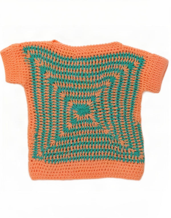 Suéter feminino vintage de manga curta com gola canoa Reino Unido 12 médio laranja
