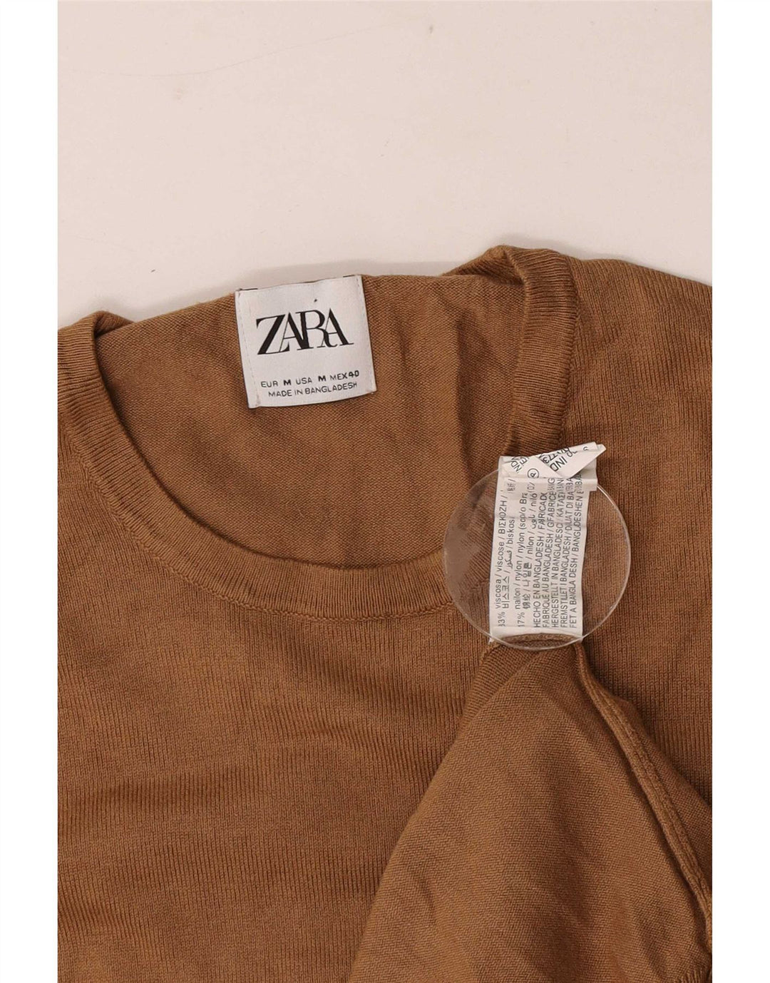 Zara Suéter masculino com gola redonda e viscose marrom médio