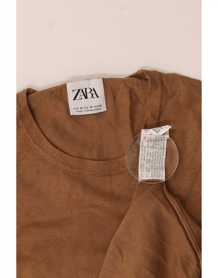 Zara Suéter masculino com gola redonda e viscose marrom médio