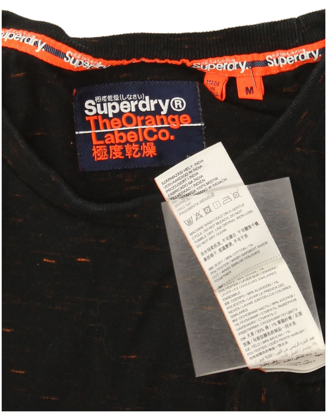 Camiseta masculina Superdry Top médio algodão manchado preto