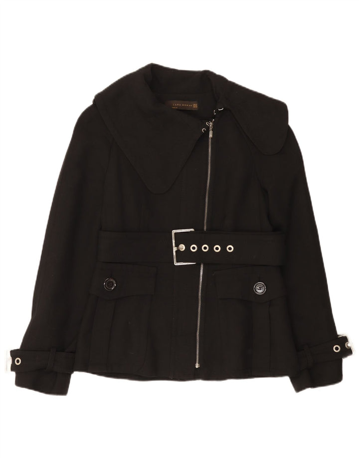 Zara Womens Biker Jacket UK 12 Médio Preto Poliéster