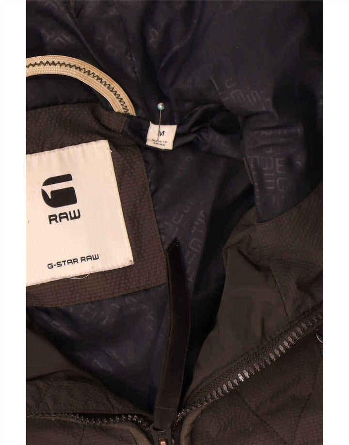 Jaqueta masculina acolchoada com capuz G-Star UK 38 poliéster cáqui médio