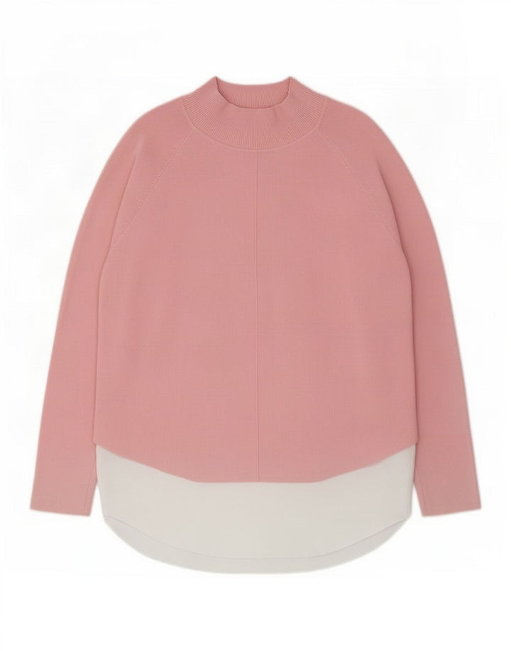 Suéter feminino Ted Baker com gola tartaruga tamanho 3 bloco colorido rosa médio