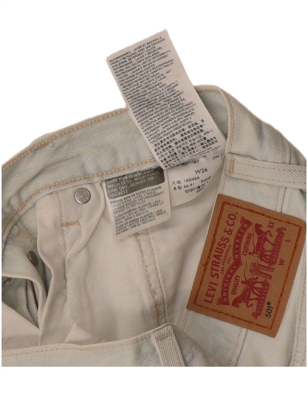 Shorts jeans feminino Levi's 501 desgastado W26 pequeno algodão azul