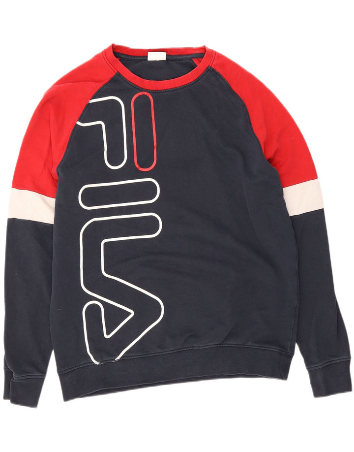 Moletom masculino Fila Graphic Jumper grande algodão colorblock azul marinho