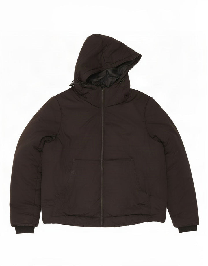Jaqueta acolchoada com capuz masculina Zara UK 38 poliéster preto médio
