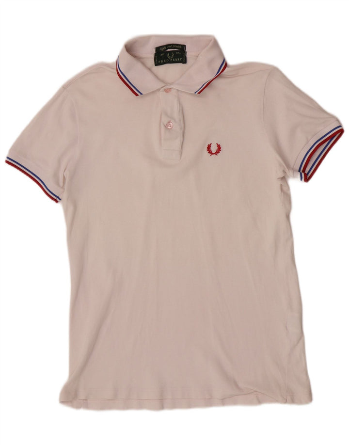 Camisa polo masculina Fred Perry pequena listrada branca de algodão