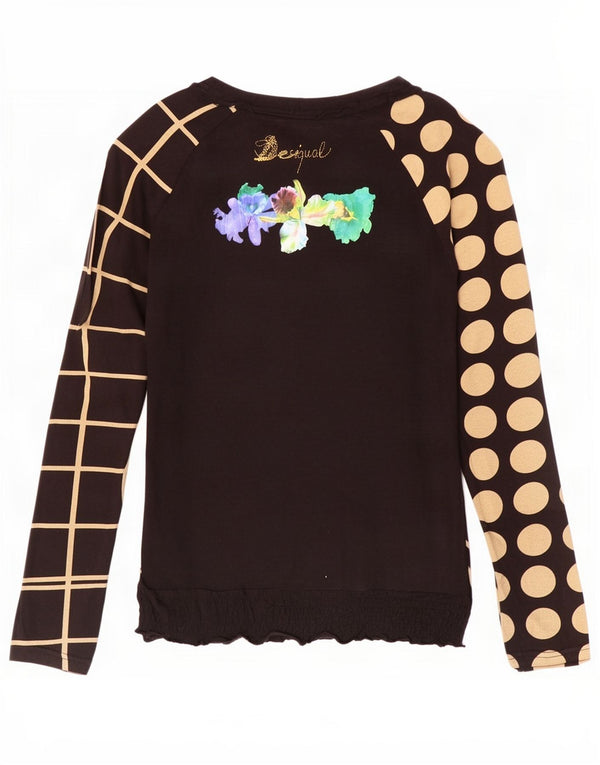 Top gráfico feminino Desigual manga comprida Reino Unido 10 pequeno algodão floral preto