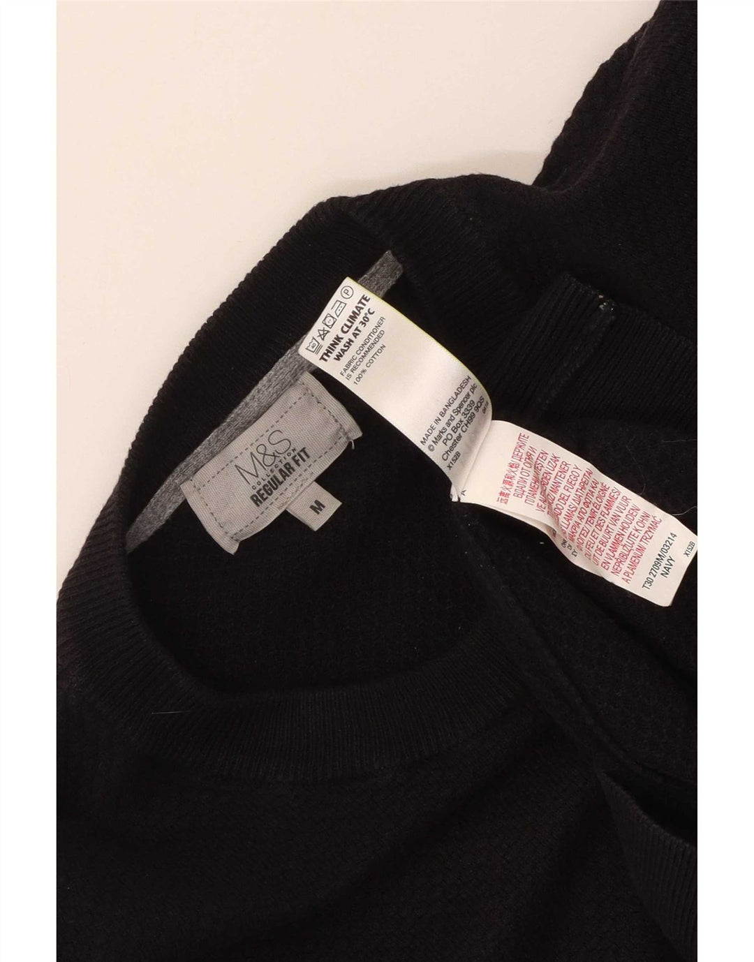 Suéter masculino Marks & Spencer com ajuste regular e gola redonda, azul marinho médio