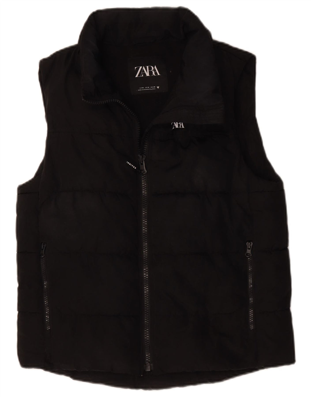 Colete acolchoado feminino Zara UK 14 poliéster preto médio