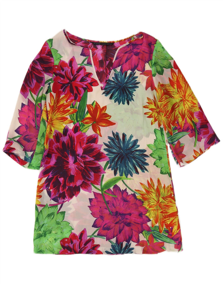 Túnica feminina transparente Zara UK 10 pequena floral multicolorida