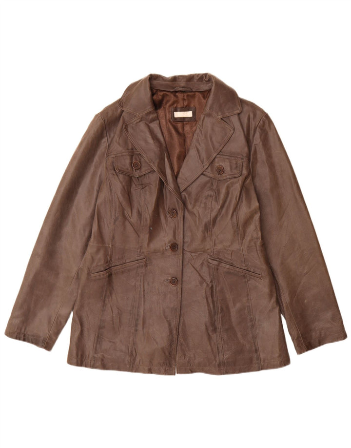 VINTAGE Womens Leather Jacket IT 44 Medium Brown Leather