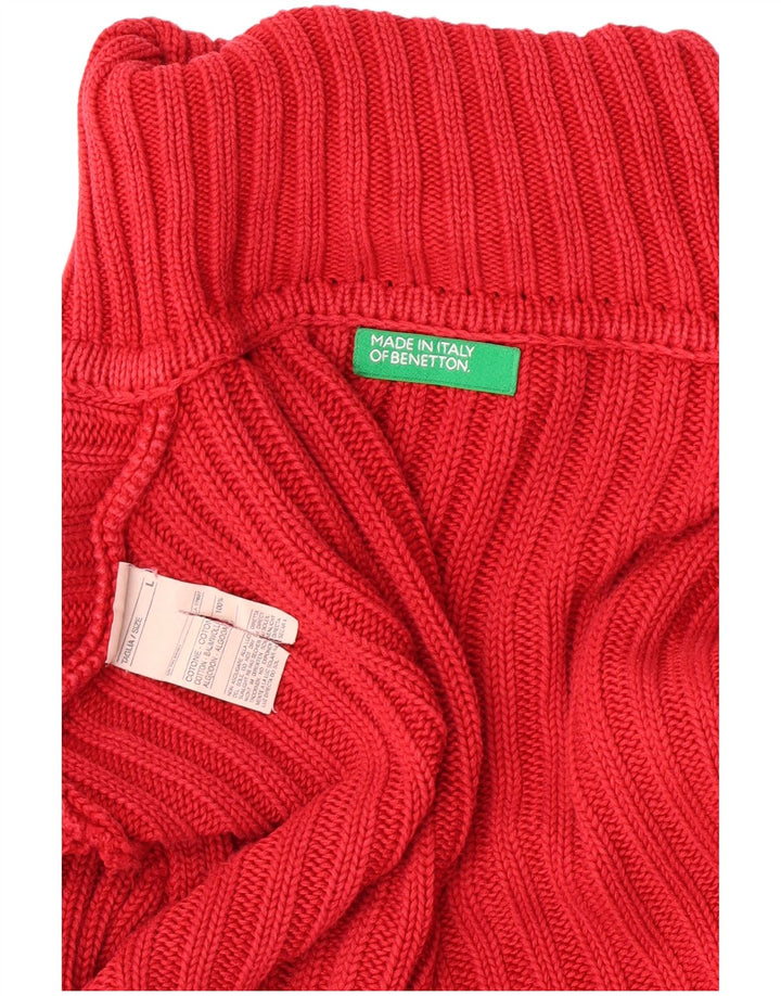 Suéter feminino Benetton com gola redonda Reino Unido 14 grande algodão vermelho clássico
