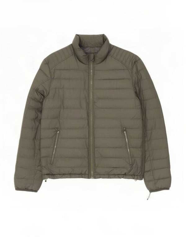Jaqueta acolchoada masculina Massimo Dutti UK 40 poliéster cáqui grande