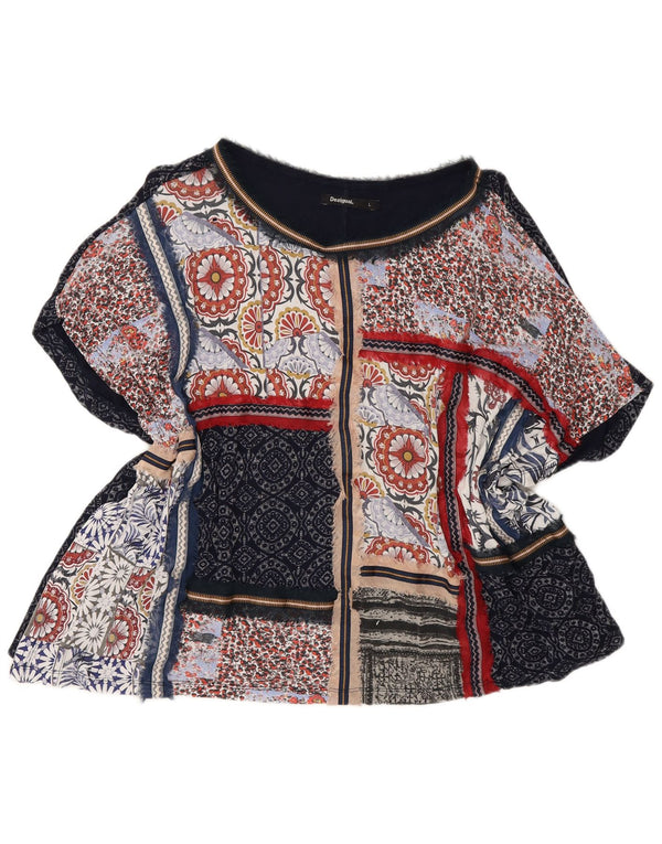 Blusa Poncho Feminina Desigual Top UK 14 Grande Azul Marinho Patchwork Boêmio