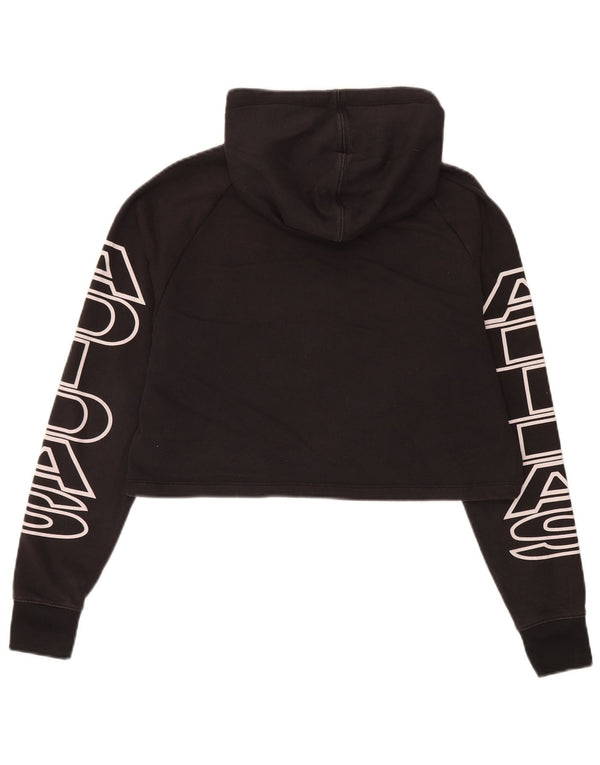 Adidas Womens Crop Graphic Oversized Hoodie Jumper UK 6 XS Algodão Preto