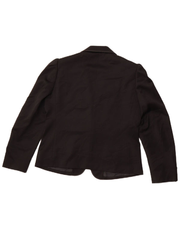 VINTAGE Womens 1 Button Blazer Jacket IT 42 Medium Black Wool