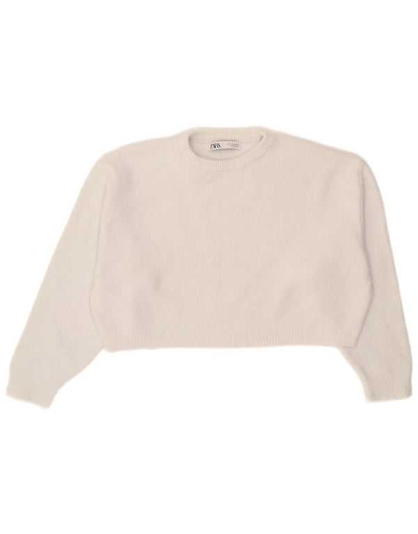 Suéter feminino Zara com gola redonda grande e grande, Reino Unido 10, pequeno, branco