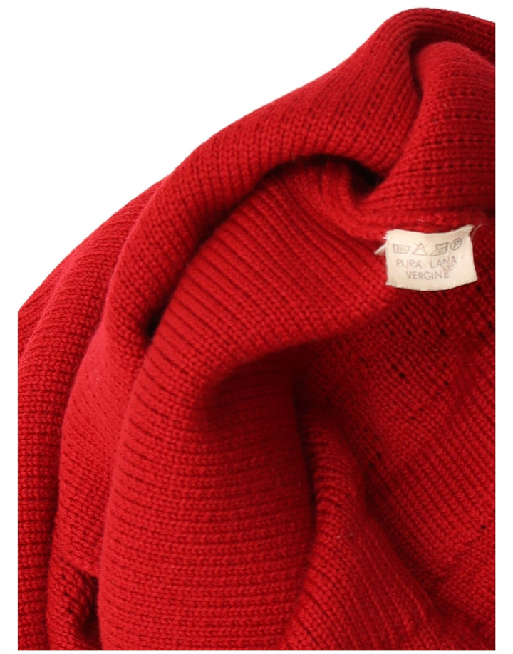 Camisola Cardigan Longline Feminina Vintage Reino Unido 14 Lã Virgem Vermelha Média