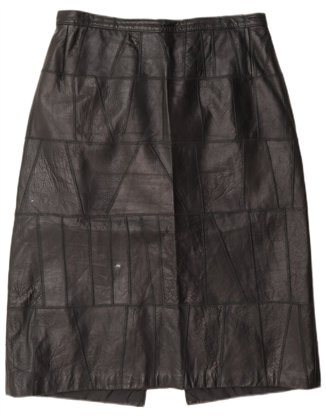 Saia de couro feminina vintage W28 pequena preta